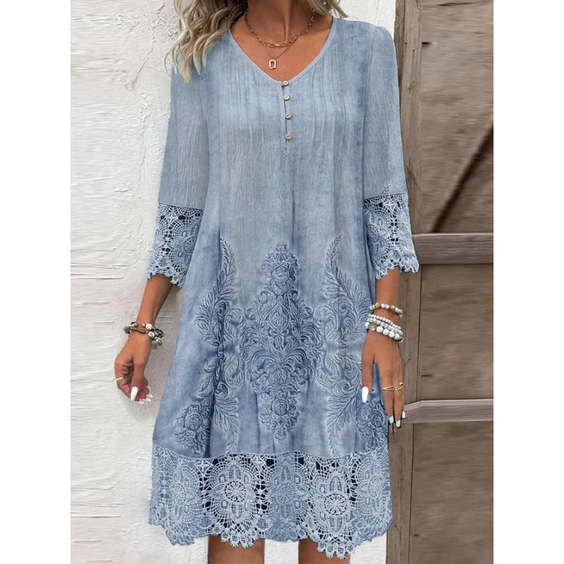 Damen Elegantes Kleid mit Spitze und kunstvollem Stickmuster