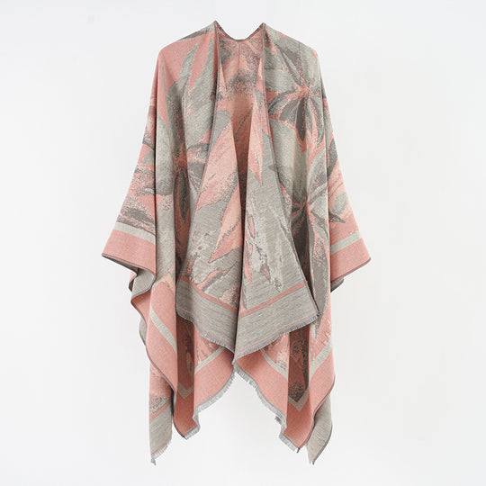 Damen Jacquard-Überwurfponcho mit floral-abstrakter Webstruktur und weichfallendem Oversize-Cape Shop Nory