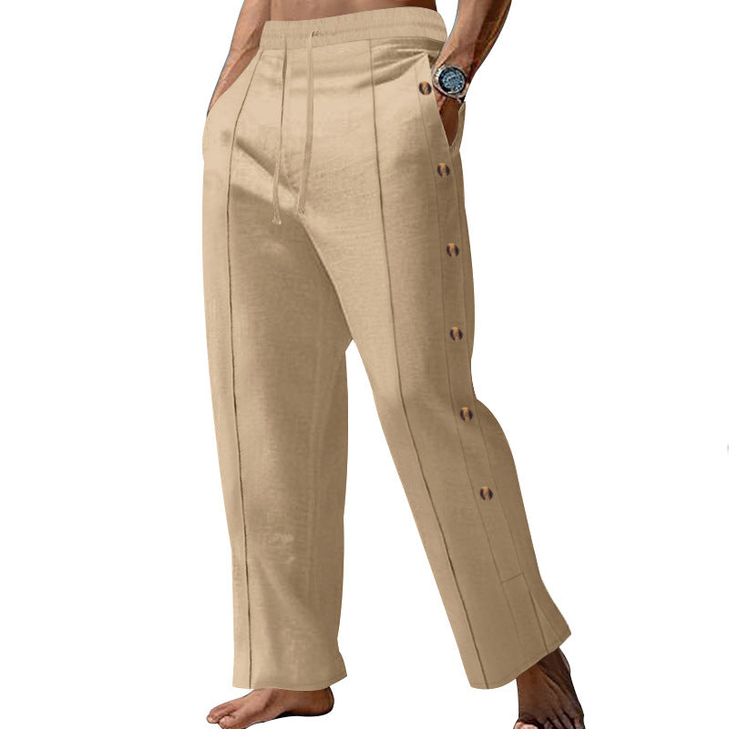 Herren elegante Freizeithose mit seitlichen Knopfdetails und elastischem Bund Shopnory