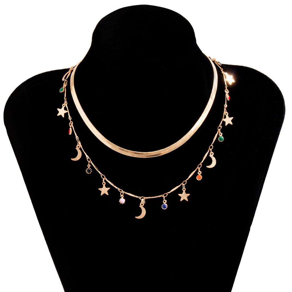 Damen Halskette mit charmanten Stern- und Mondanhängern Shop Nory