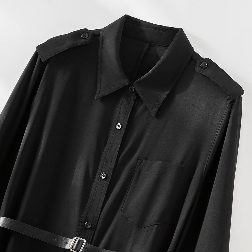 Damen Langes Hemdblusenkleid mit Taillengürtel, Schulterklappen und durchgehender Knopfleiste Shop Nory