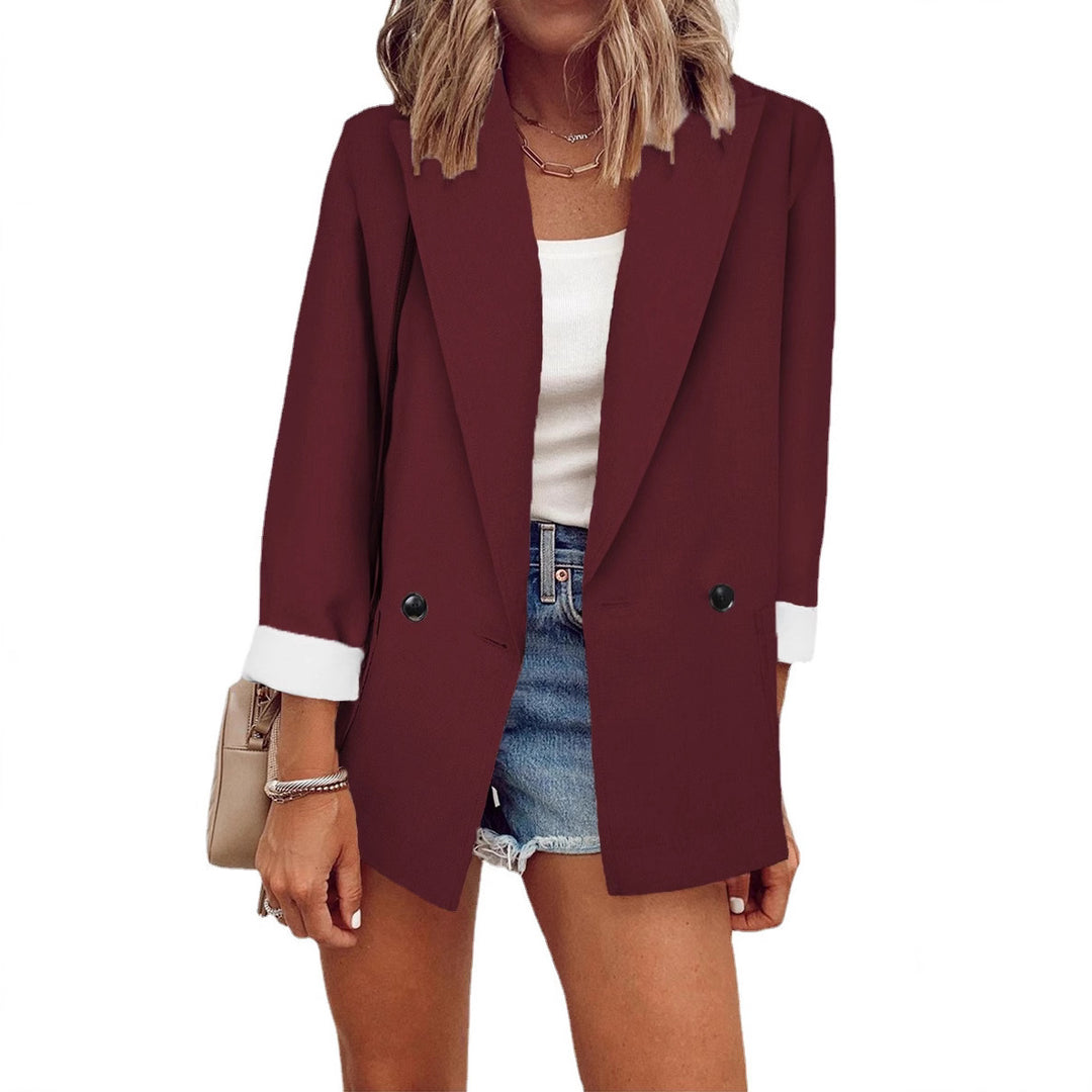Damen Lockerer Longline-Blazer mit aufgekrempelten Ärmeln und zweireihiger Knopfleiste Shop Nory