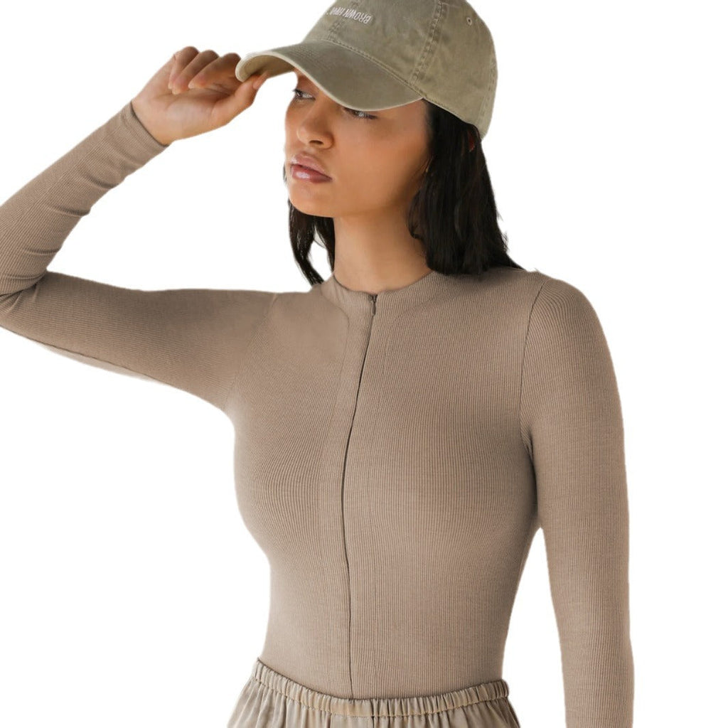 Damen Enganliegendes Longsleeve mit Stehkragen