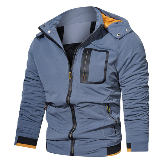 Herren sportliche Softshell-Hybridjacke mit Kapuze, wasserabweisenden Reißverschlüssen und ergonomischer Passform Shop Nory