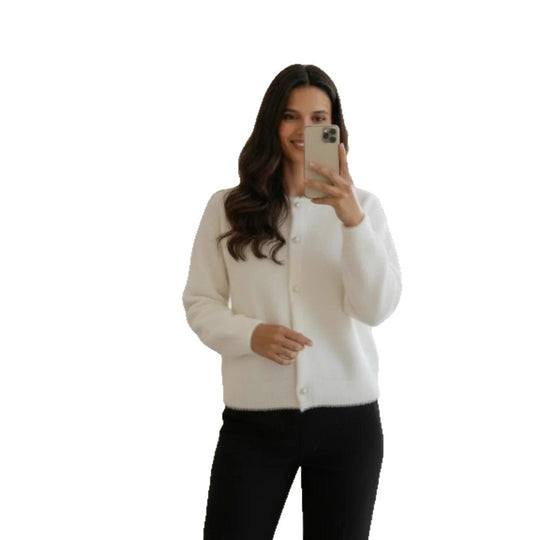 Damen Flauschiger Langarm Cardigan mit Perlenknöpfen Shop Nory