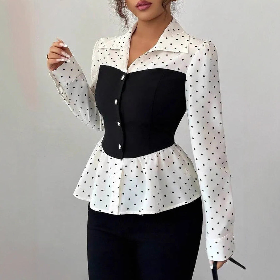 Damen Zweiteilig wirkende Bluse mit Korsagen‑Optik und Peplum Shop Nory