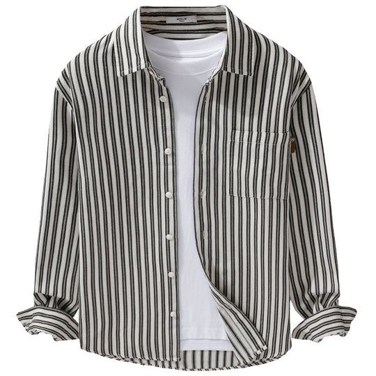 Herren Gestreiftes Baumwoll-Overshirt mit aufgesetzter Brusttasche und softem Crinkle-Finish Shop Nory