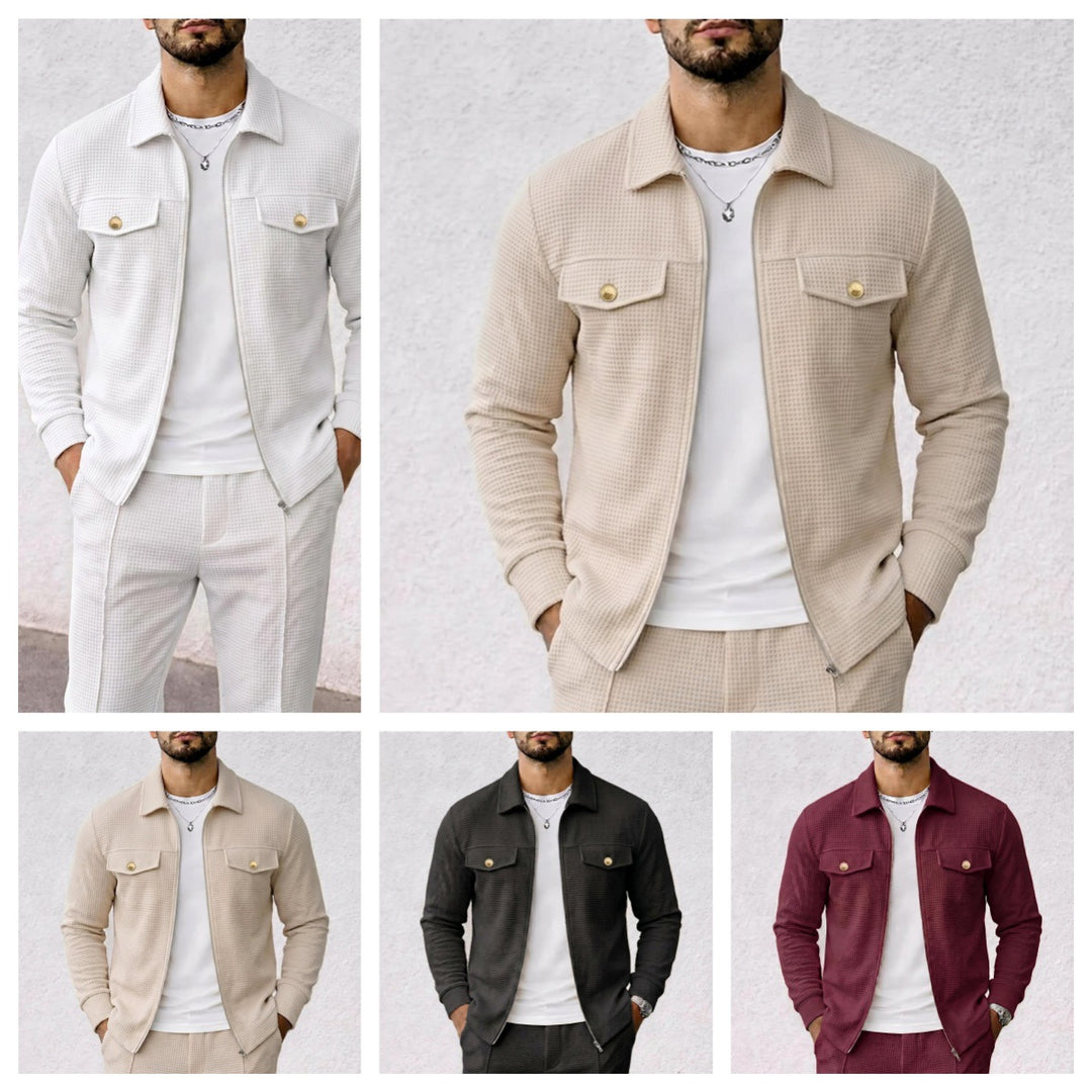 Herren strukturierte Overshirt-Jacke mit Waffelstruktur, Pattentaschen und verdecktem Reißverschluss Shop Nory