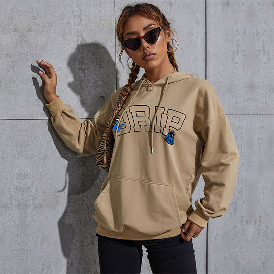 Damen Oversize-Kapuzenpullover mit Kängurutasche und Schmetterling-Stickerei Shop Nory