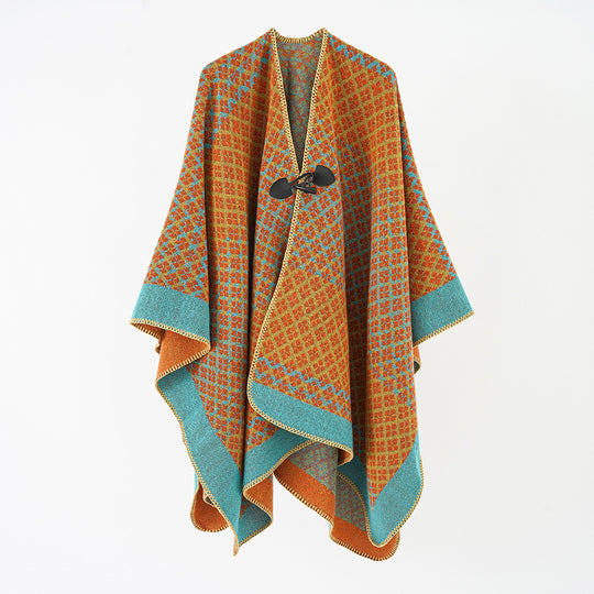 Damen Wollmischung Poncho mit Jacquard‑Muster und Knebelverschluss Shop Nory