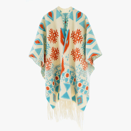 Damen Jacquard Überwurfcape aus feinem Strick mit Paisley-Bordüre Shop Nory