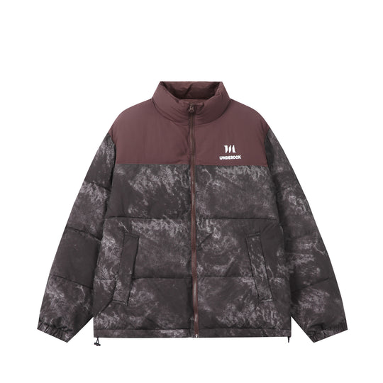 Unisex Gefütterte Boxy‑Isolationsjacke mit Marmoreffekt und hohem Stehkragen Shop Nory