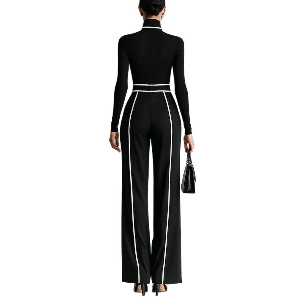 Damen nan elegantes Strickset mit tailliertem Rollkragenoberteil und weiter Plisseehose mit Taillengürtel