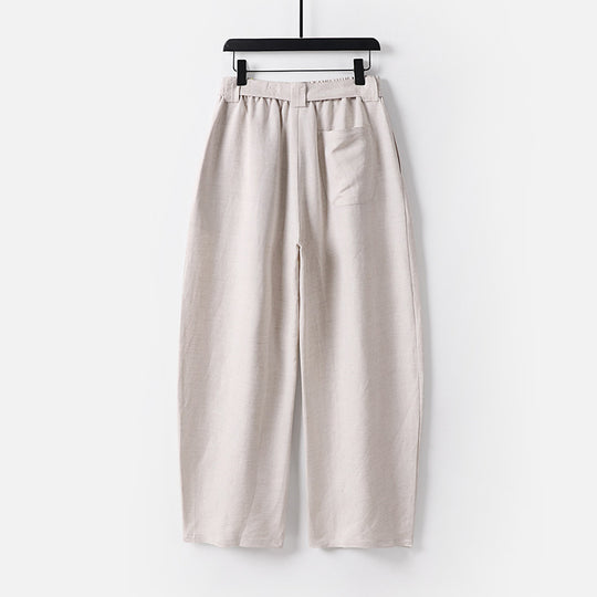 Damen Hochgeschnittene weite Leinenmix-Hose mit Bundfalten und Stoffgürtel Shop Nory
