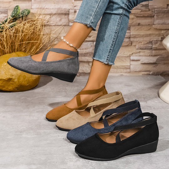 Damen Wedge-Ballerinas mit elastischem Kreuzband-Design und rutschfester Sohle