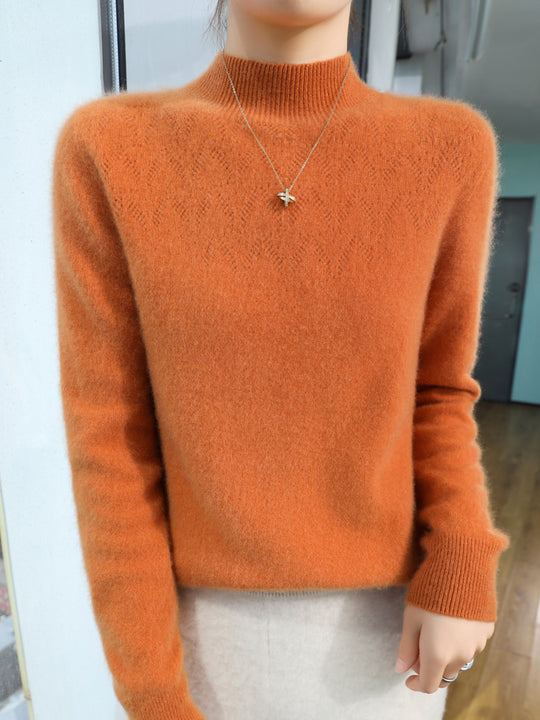 Damen Schlanker minimalistischer Stehkragen-Feinstrickpullover mit geripptem Hals Shop Nory
