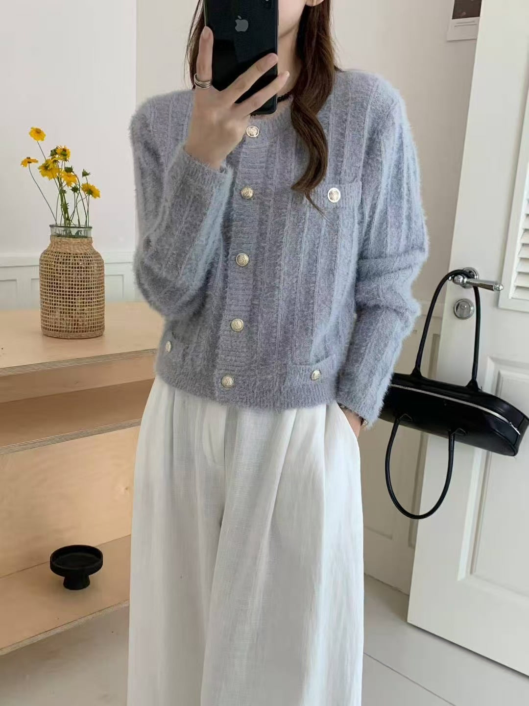 Damen Flauschiger Cardigan mit perligen Knöpfen Shop Nory