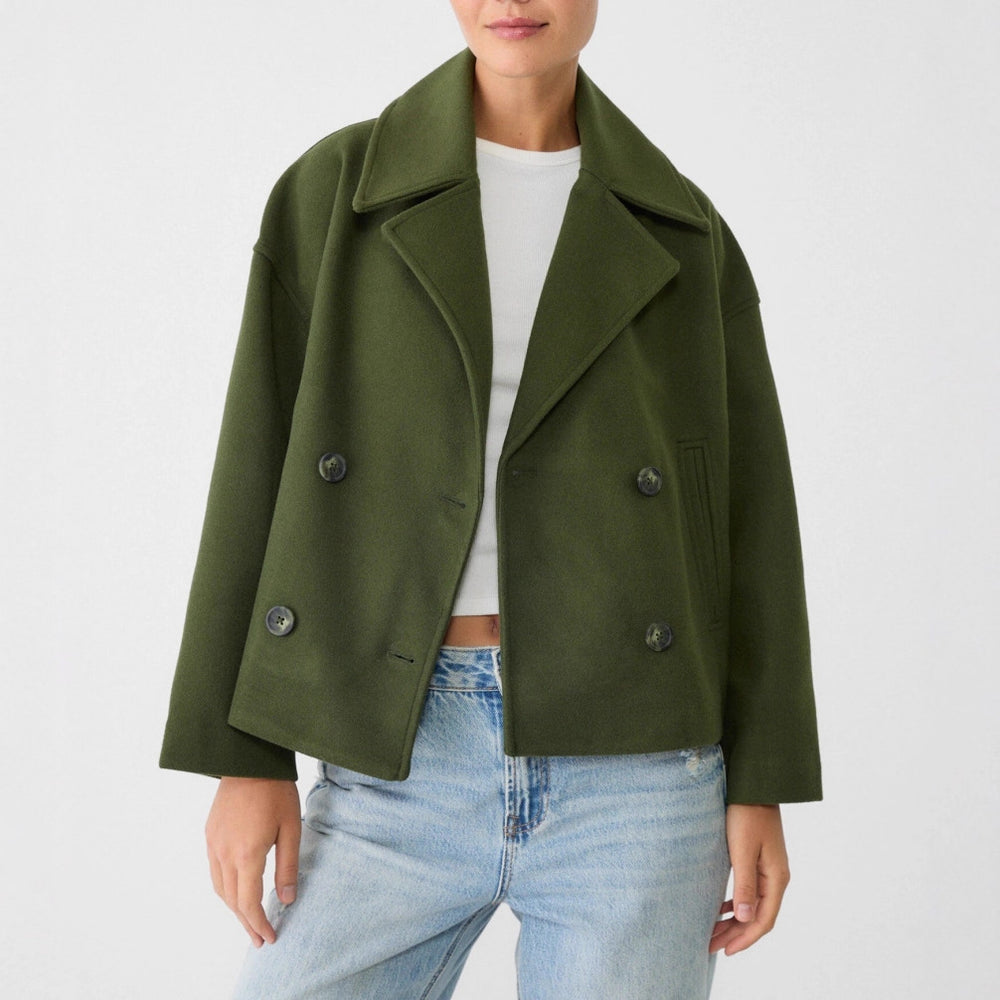 Damen nan kurz geschnittener Zweireiher Wollmix-Peacoat mit überbreitem Revers und kastiger Silhouette Shop Nory