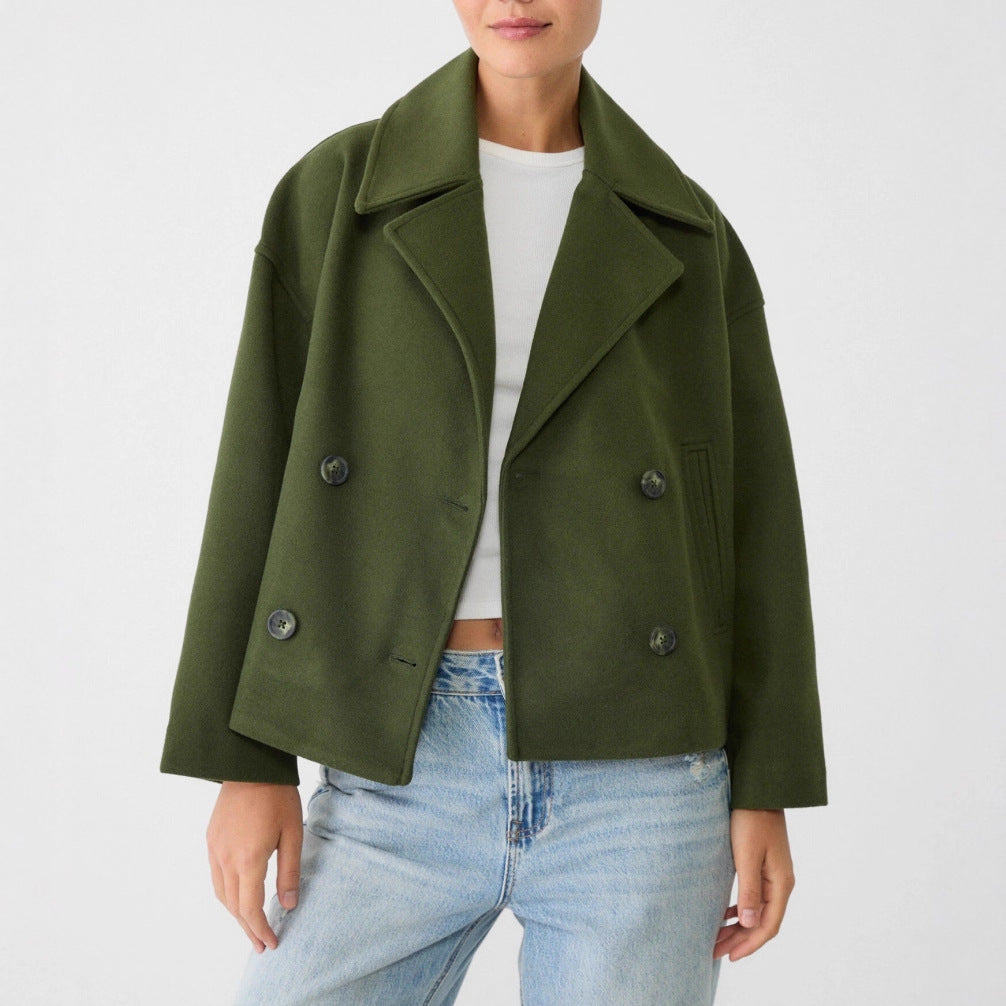 Damen nan kurz geschnittener Zweireiher Wollmix-Peacoat mit überbreitem Revers und kastiger Silhouette Shop Nory