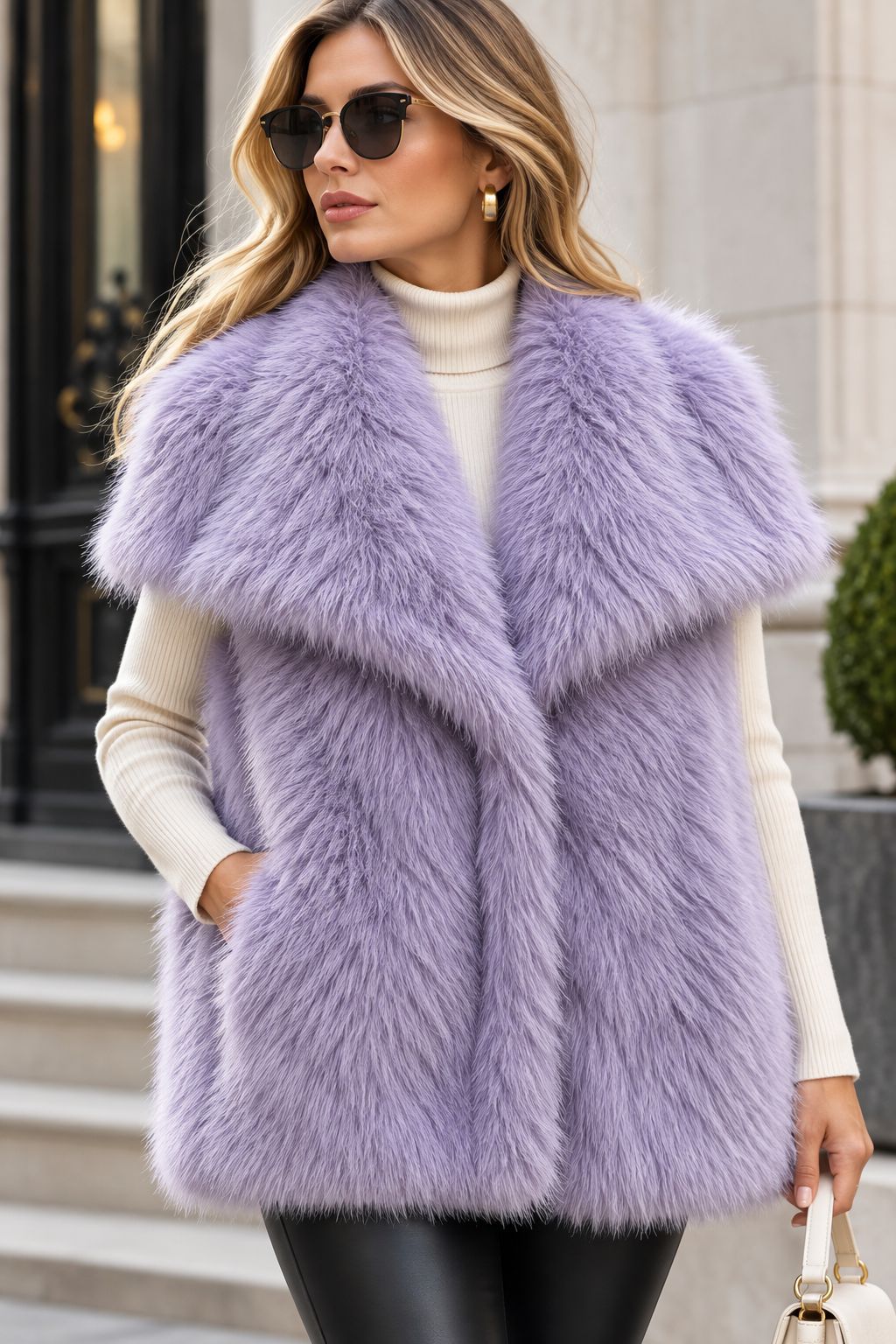 Damen Ärmellose Hochflor‑Kunstfellweste mit voluminösem Schalkragen und Eingrifftaschen Shop Nory