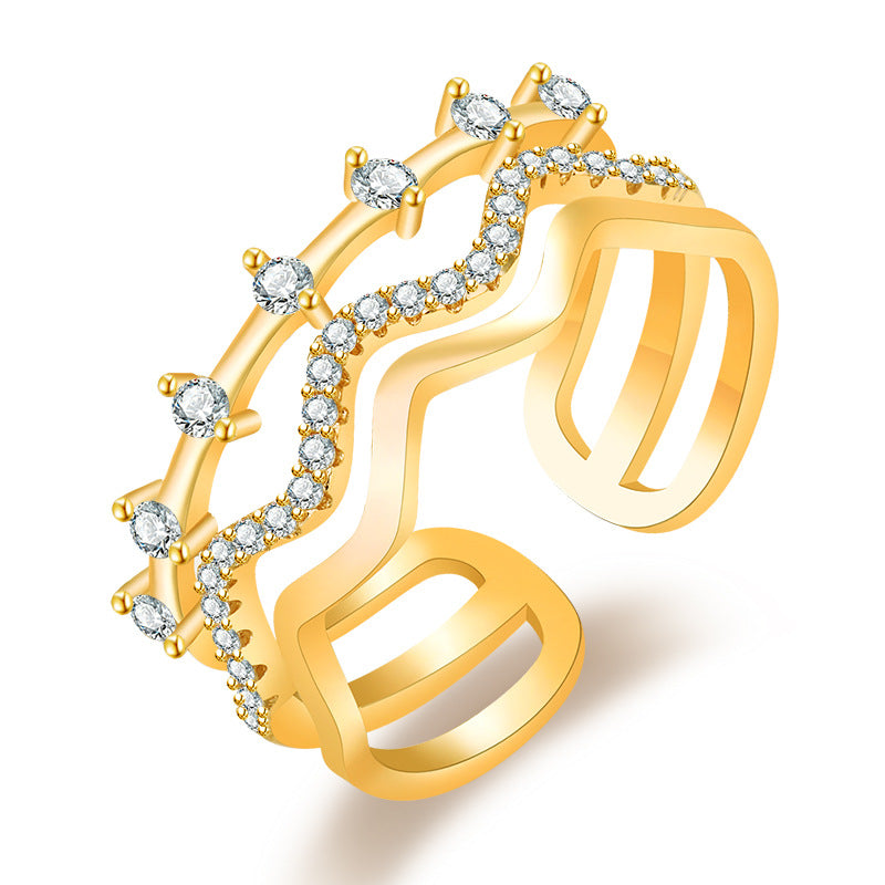 Damen Offener Ring mit kunstvollem Zickzack-Design und funkelnden Zirkonia Shop Nory