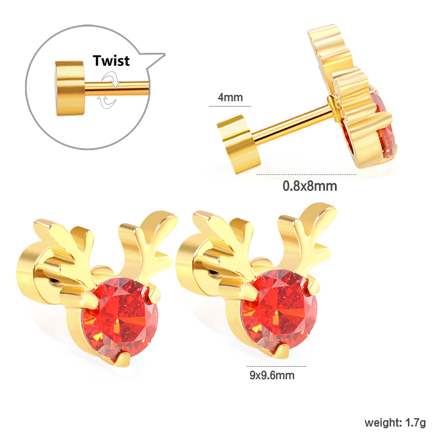 Damen Ohrstecker mit originellen Geweih-Motiven und funkelnden Kristallen Shop Nory