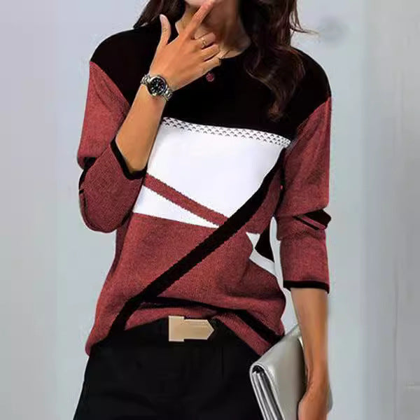 Damen Locker geschnittener Strickpullover mit geometrischem Colorblock und dreiviertelärmeln Shop Nory