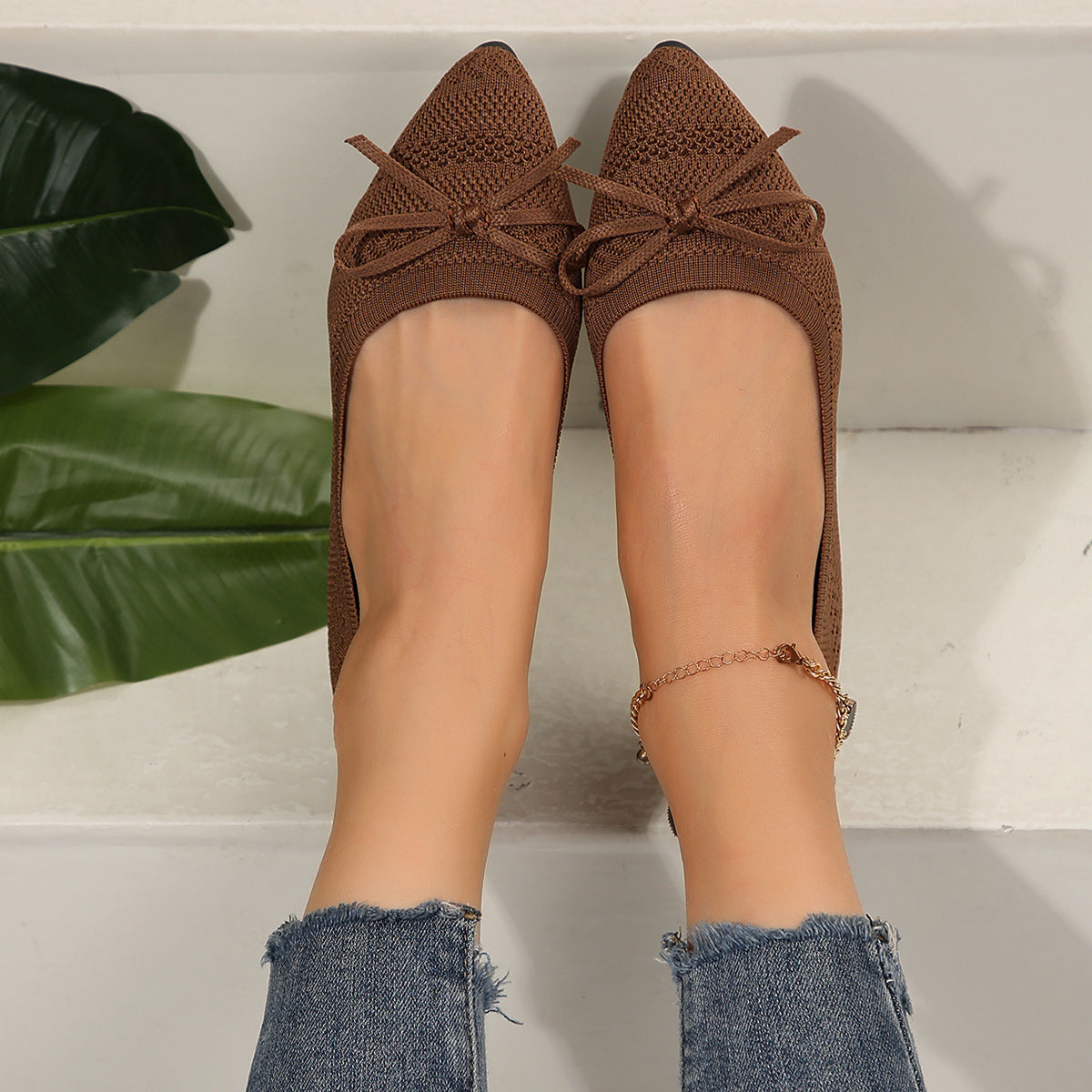 Damen elegante Ballerinas mit raffiniertem Schleifen-Detail und atmungsaktiver Obermaterialstruktur