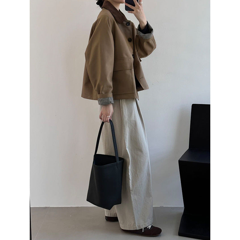 Damen Boxy Übergangsjacke mit Cordkragen und großen Pattentaschen Shop Nory