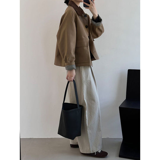 Damen Boxy Übergangsjacke mit Cordkragen und großen Pattentaschen Shop Nory