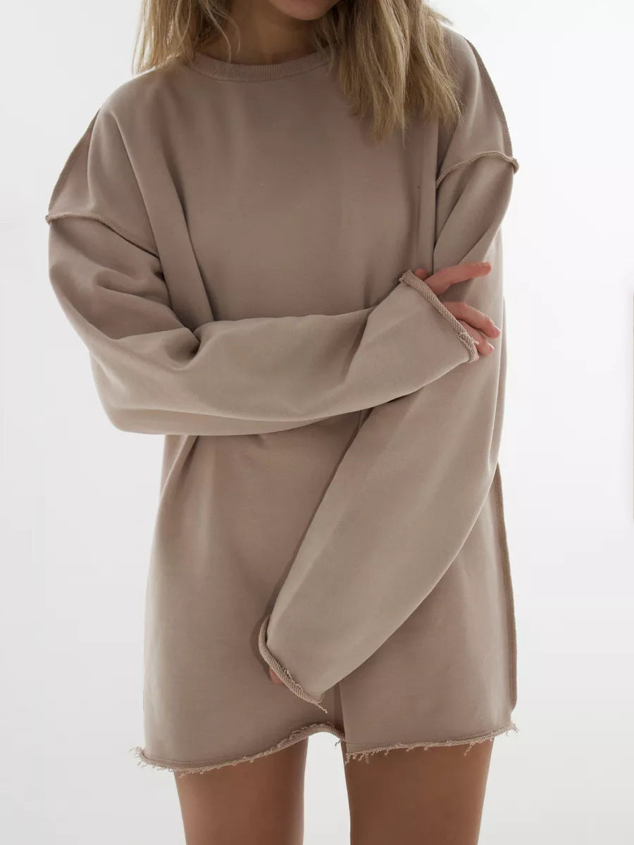 Damen oversized Sweatshirt mit ausgefranstem Saum und verlängerten Ärmeln Shop Nory