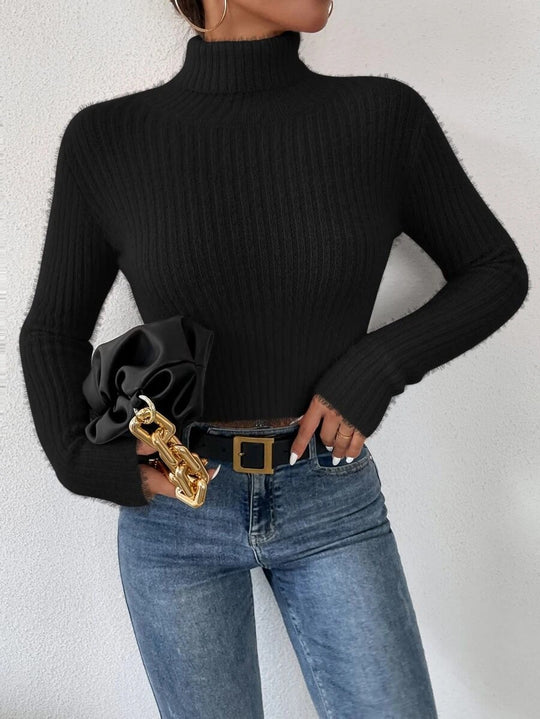 Damen Kurzer Rippstrick-Rollkragenpullover mit flauschiger Mohair‑Optik Shop Nory