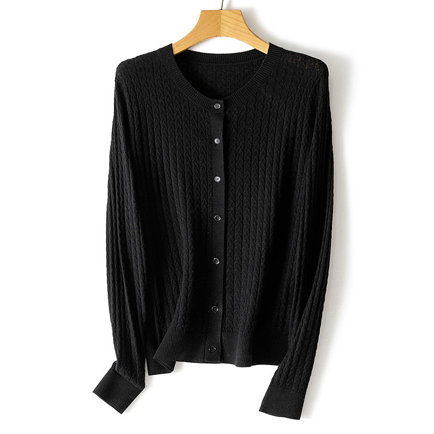 Damen Feinstrick-Cardigan mit Zopfmuster, Rundhalsausschnitt und Knopfleiste Shop Nory
