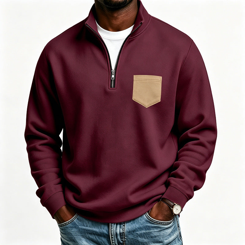 Herren Troyer-Sweatshirt mit halbem Reißverschluss und kontrastierter Brusttasche Shop Nory