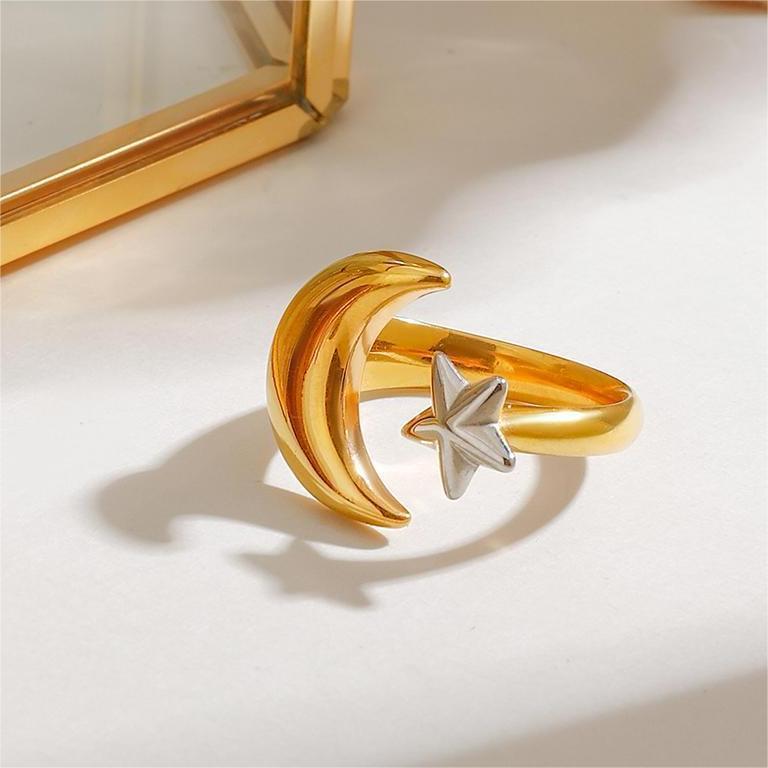 Damen Offener Ring mit Mond- und Sternmotiv Shop Nory