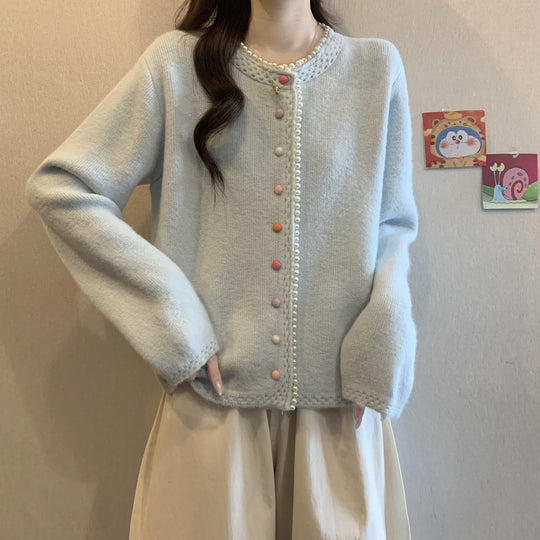 Damen Verspielte Strickjacke mit bunten Knöpfen Shop Nory