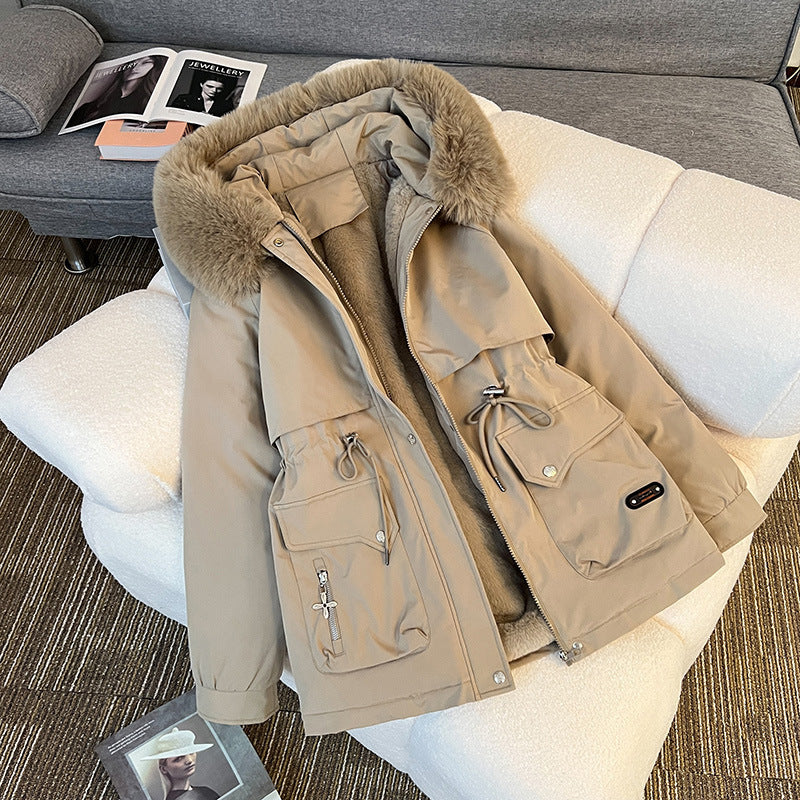 Damen nan wattierter Parka mit abnehmbarer Kunstpelzkapuze, tailliertem Kordelzug und weichem Teddy-Innenfutter Shop Nory