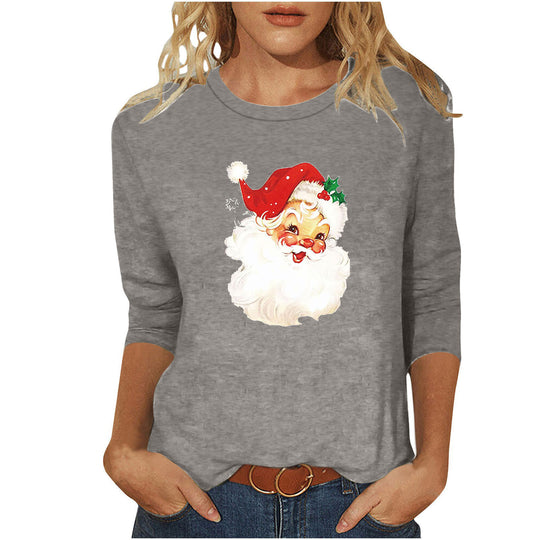 Damen nan lässiges Sweatshirt mit nostalgischem Weihnachtsmannprint und dreiviertelärmeln Shop Nory