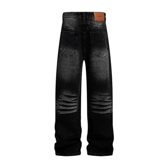 Damen weite High‑Waist Jeanshose mit Distressed‑Rissen und Strassbesatz Shop Nory