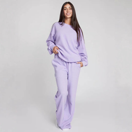 Damen geräumiges Waffelstrick-Loungewear-Set mit Rundhalsausschnitt und Tunnelzughose Shop Nory