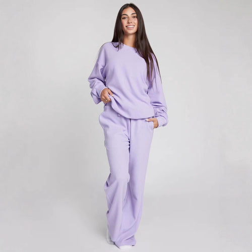Damen geräumiges Waffelstrick-Loungewear-Set mit Rundhalsausschnitt und Tunnelzughose Shop Nory