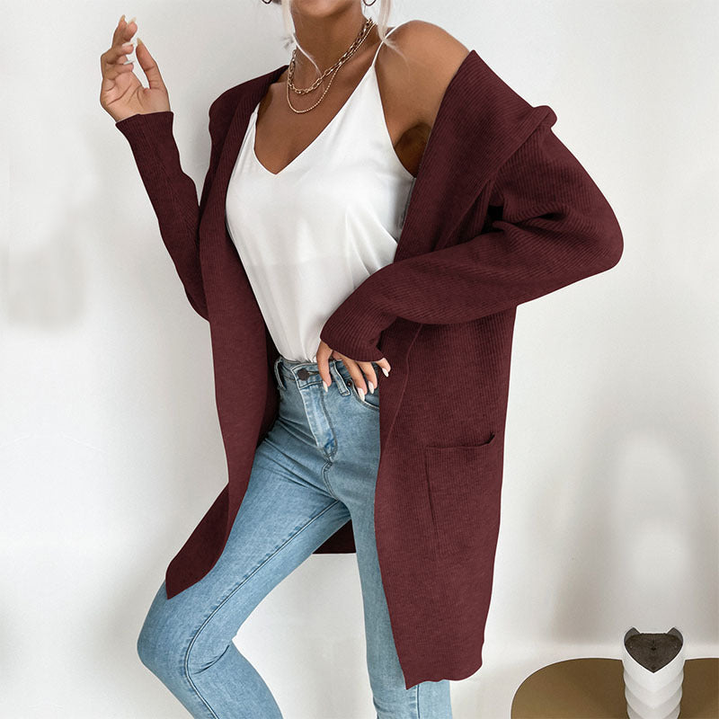 Damen Langer gerippter Cocoon-Cardigan aus leichtem Feinstrick mit Eingrifftaschen Shop Nory
