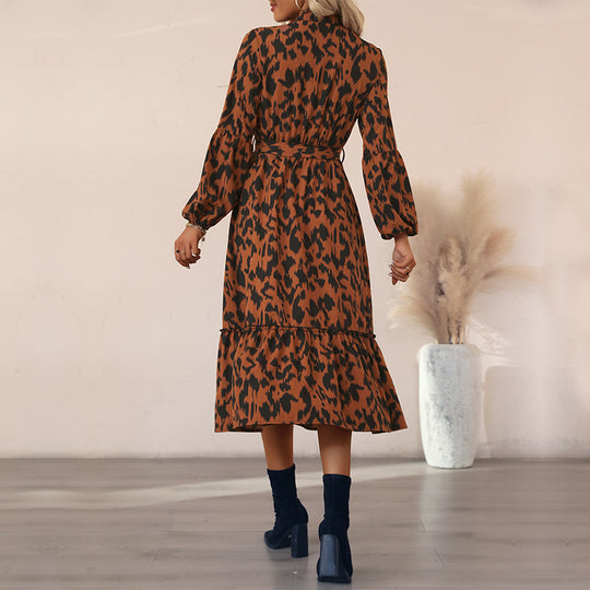 Damen Midi-Kleid mit Gürtel und floralen Akzenten Shop Nory