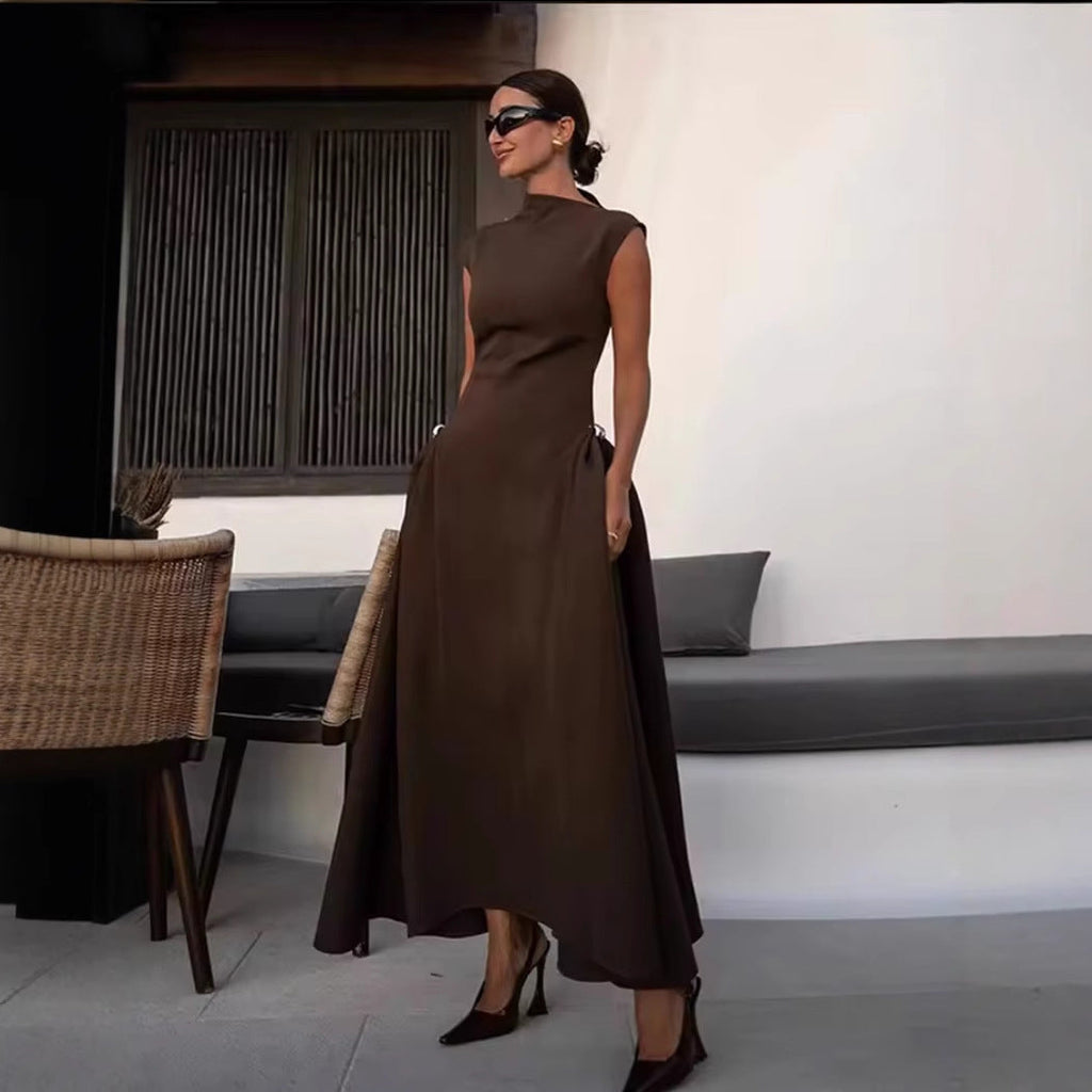 Damen A-Linien Kleid mit asymmetrischem Ausschnitt und eleganten Falten Shopnory