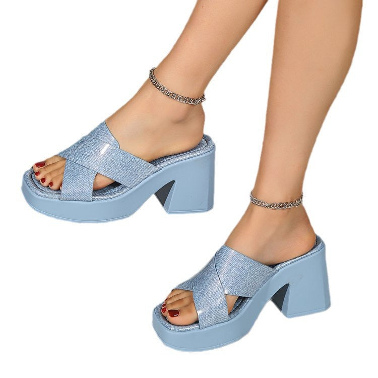 Damen Plateau-Pantoletten mit elegantem Riemchen-Design