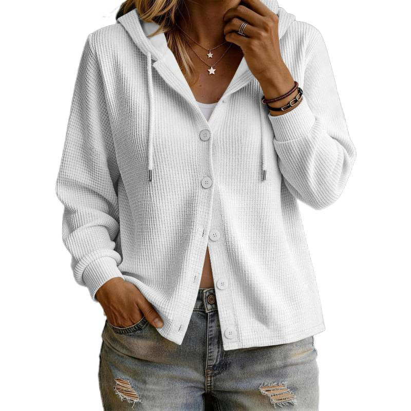 Damen Kapuzenstrickjacke im Waffelstrick mit Knopfleiste Shop Nory