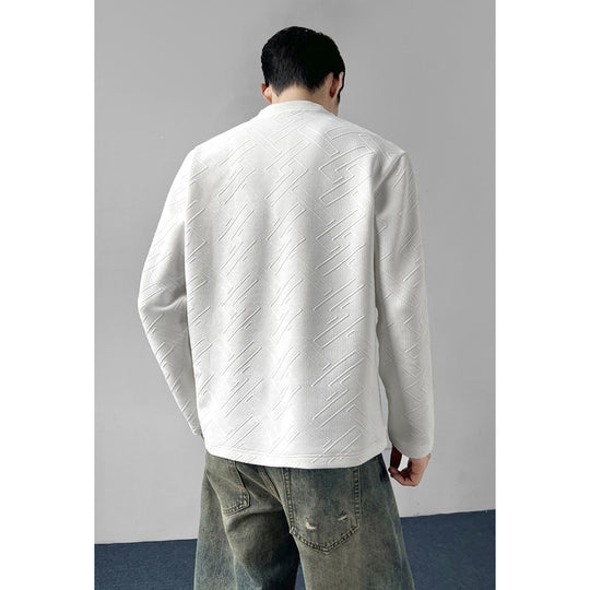 Herren Strukturiertes Langarmshirt mit Stehkragen und geometrischem Reliefmuster Shop Nory