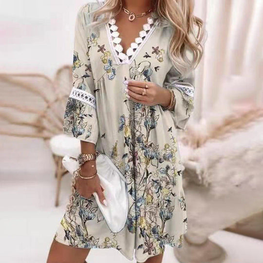Damen Blumiges Tunika-Kleid mit Spitzenakzenten
