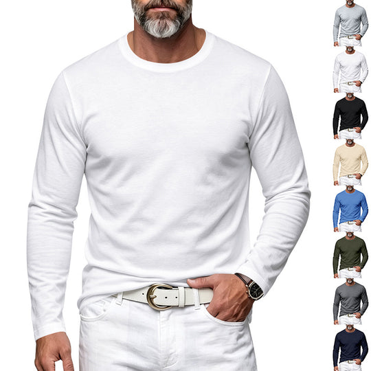 Herren Slim-Fit Baumwoll-Langarmshirt mit Rundhalsausschnitt Shop Nory