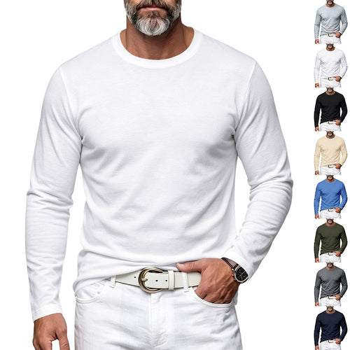 Herren Slim-Fit Baumwoll-Langarmshirt mit Rundhalsausschnitt Shop Nory